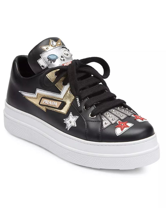 Embellished Leather Robot Sneakers