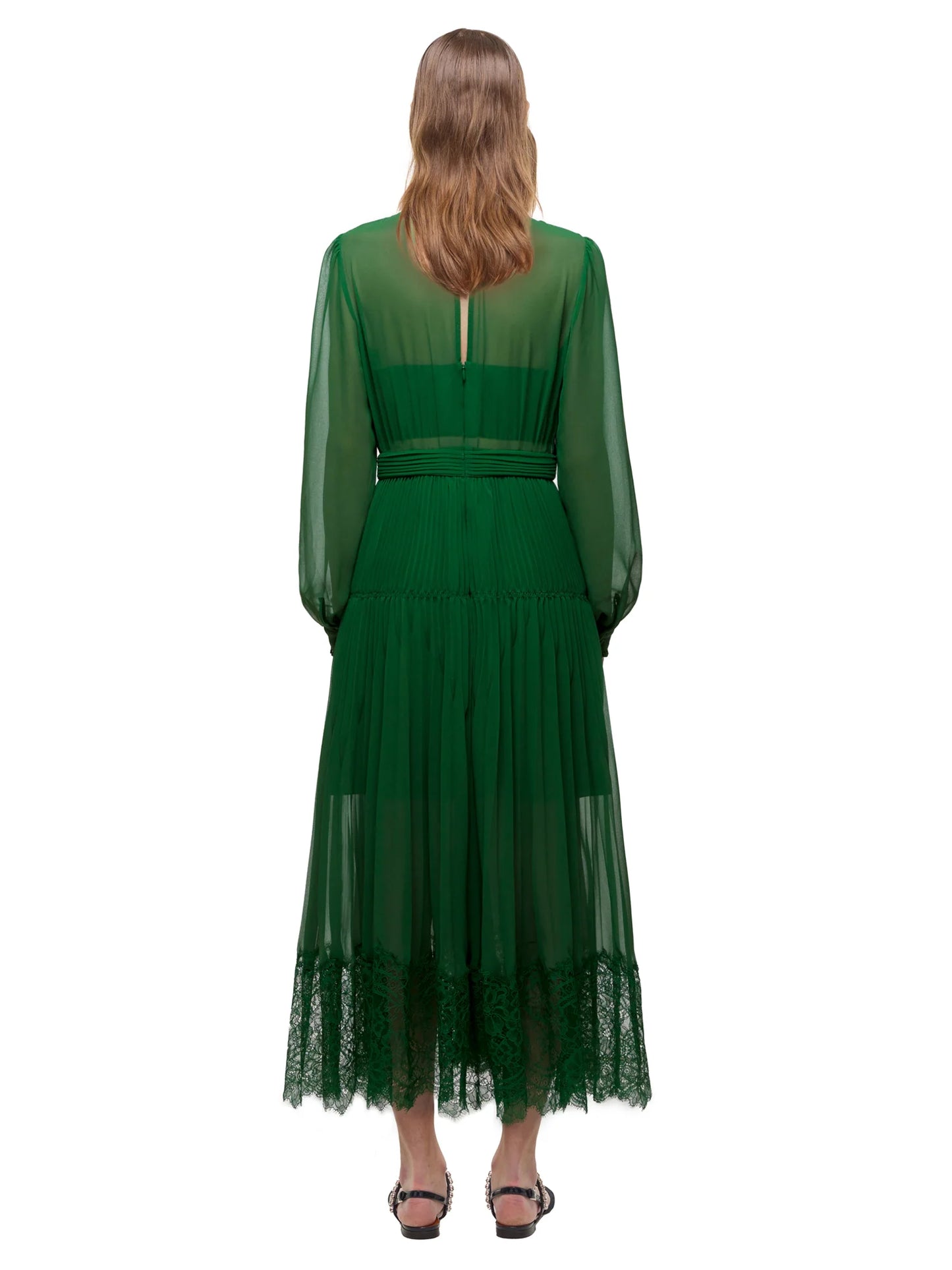 Green Chiffon Trimmed Dress