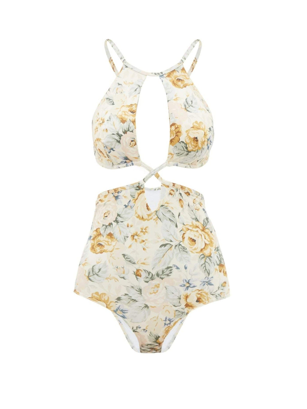 Cut-out Floral Printed Swimsuit