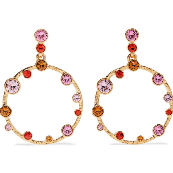 Multi-Color Gold-Tone Circle Crystal Earrings