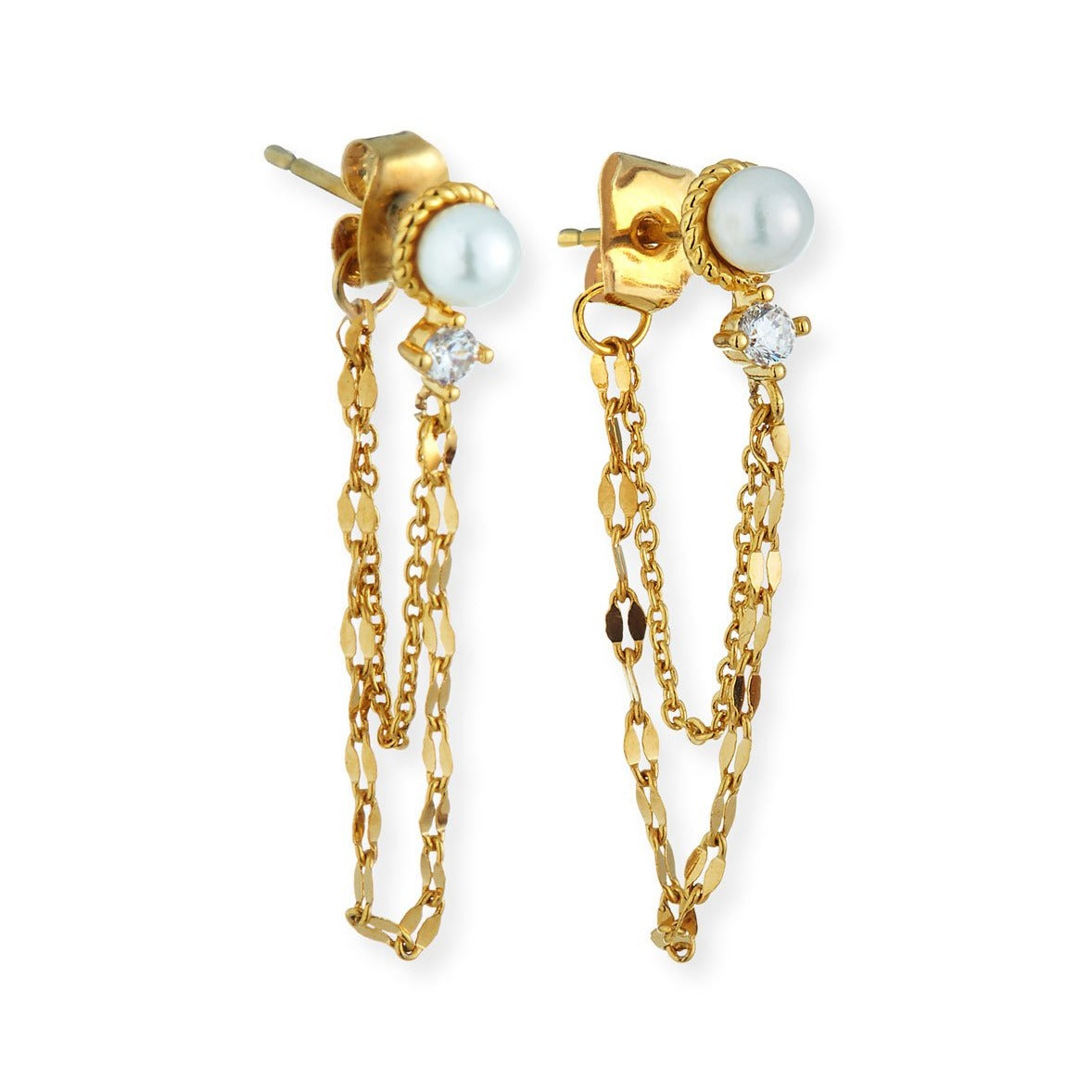 Pearl-Stud Chain Earrings