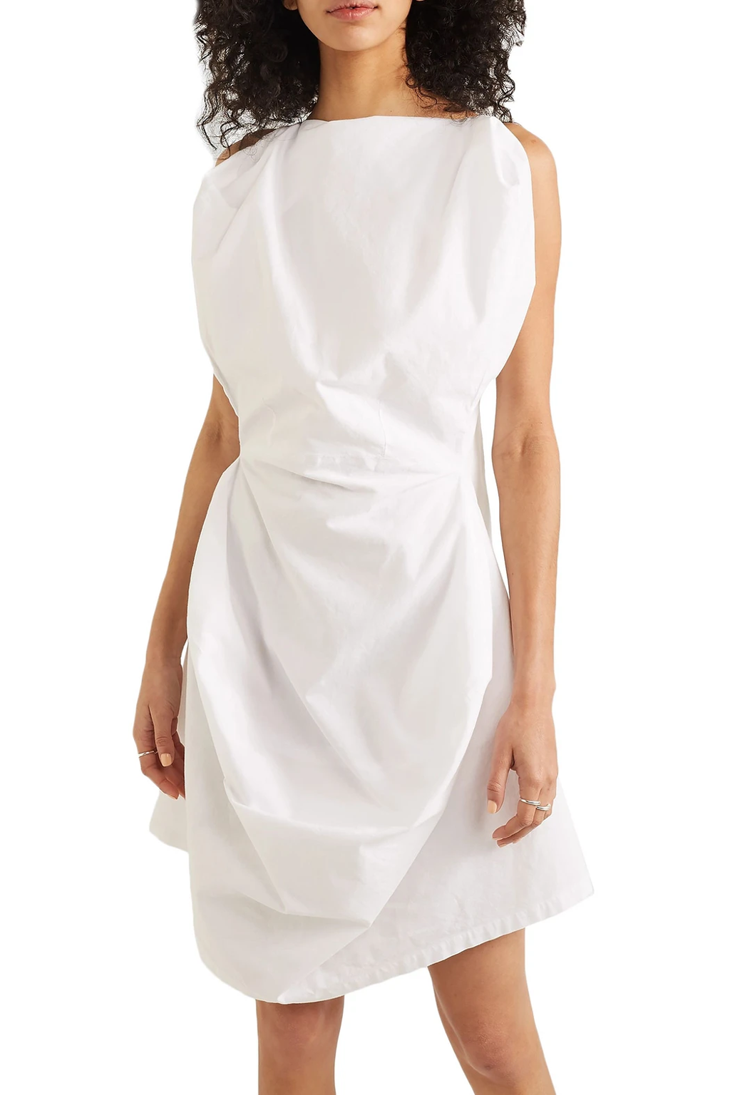White Draped Cotton Dress