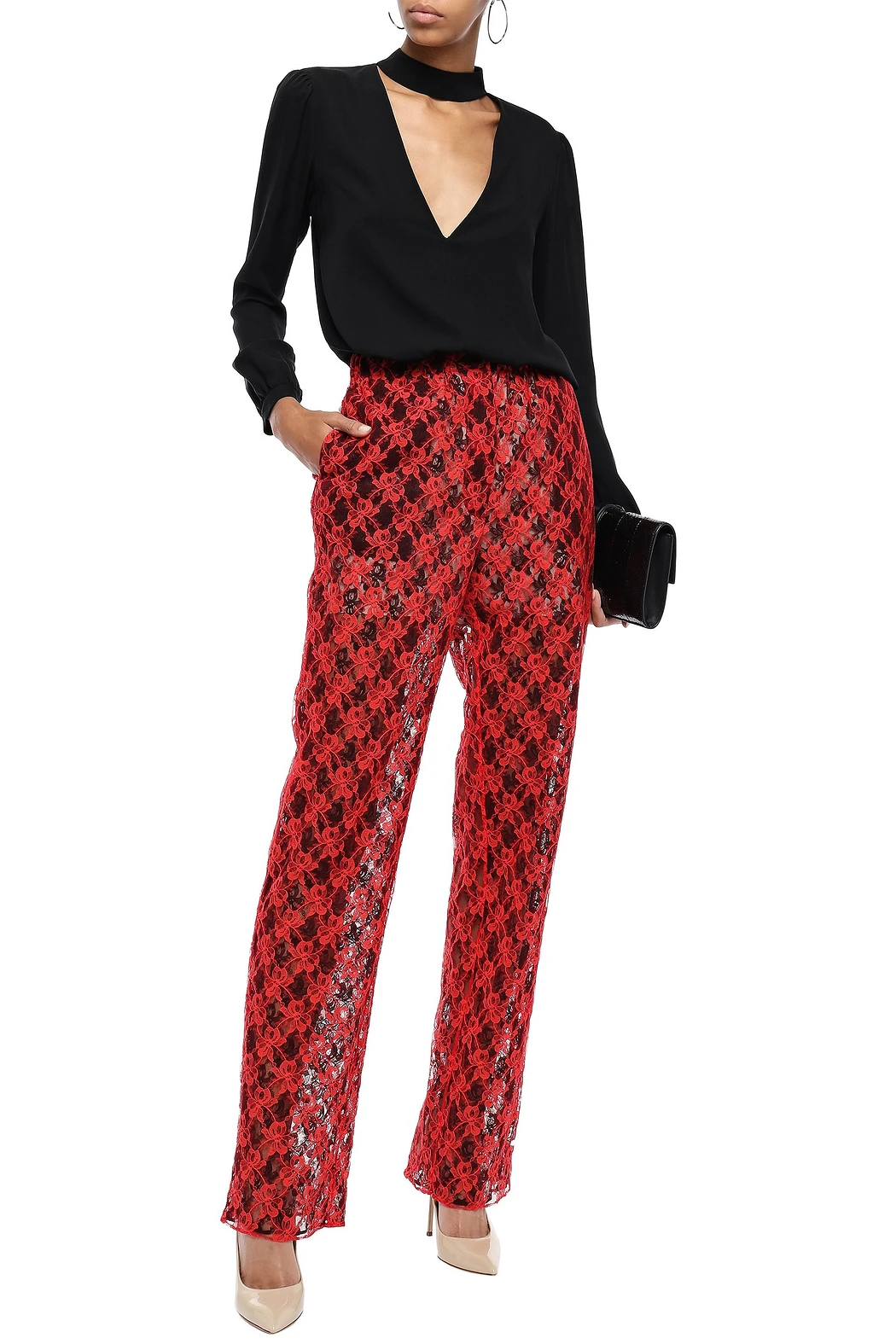 Red Lace Straight Leg Pants
