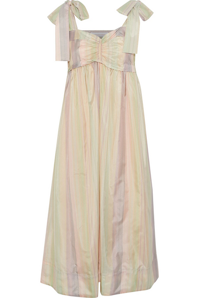 Bow-Shoulder Pastel Midi Dress