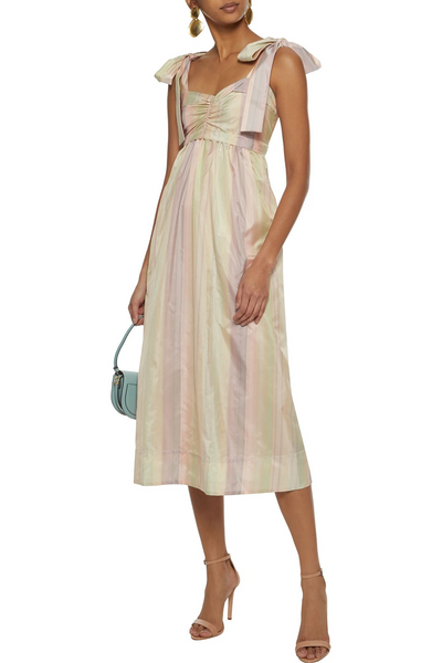 Bow-Shoulder Pastel Midi Dress